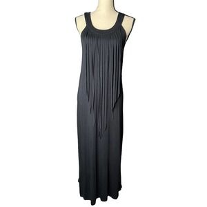 NEW Kensie Maxi Halter Dress Size S in Black with Long Fringe at Front Neckline